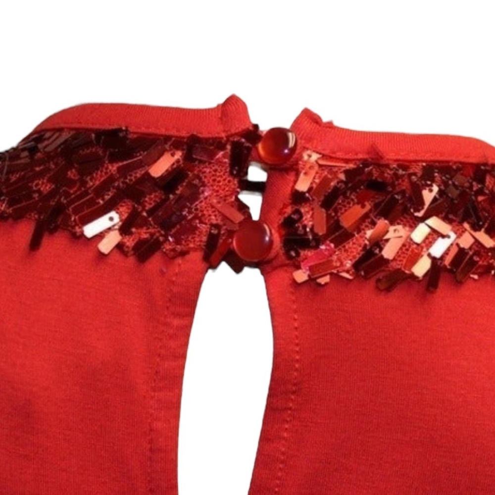 DS By Debbie Shuchat Tank Top M Red Sequin Cowl Neck Keyhole Back Glamorous Part - Picture 4 of 5
